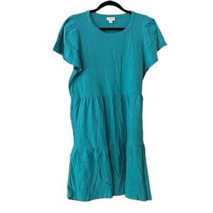 j.crew factory flutter sleeve knit tiered mini dress green ca442 women medium